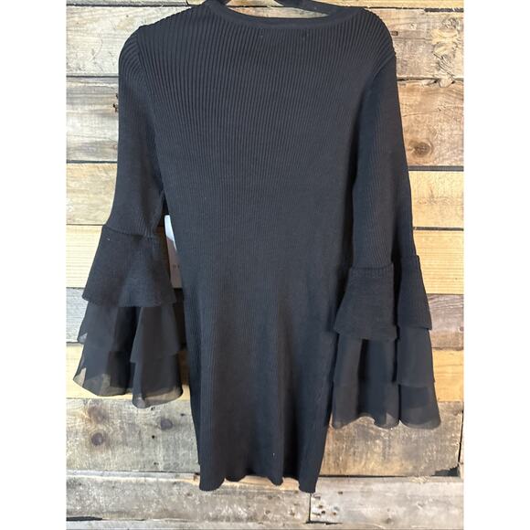 Design History Ethelda Ruffle Bell Sleeve Sweater, Black, Medium - Picture 5 of 5